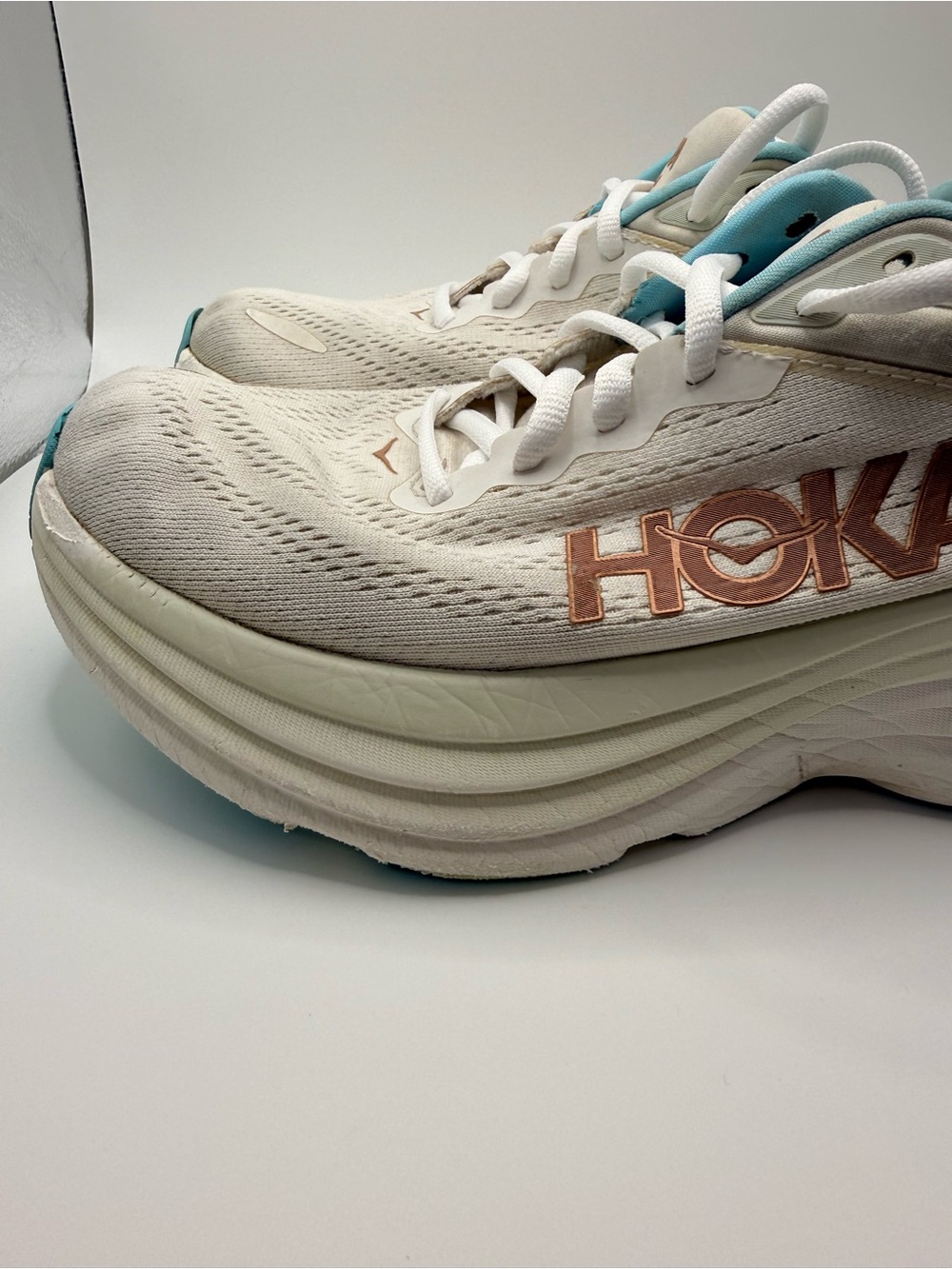 HOKA Bondi 8 Rose Gold White Womens‎ Running Walking Athletic Sneakers Size 8.5 - Picture 3 of 16